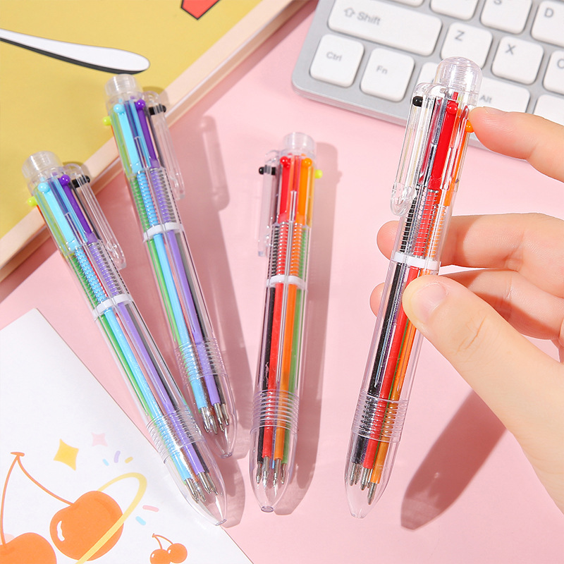 Creative and cute cartoon multi-color 6-color ballpoint pen, press pen, colored medium oil pen stationery, kindergarten stationery gifts Specification drawing