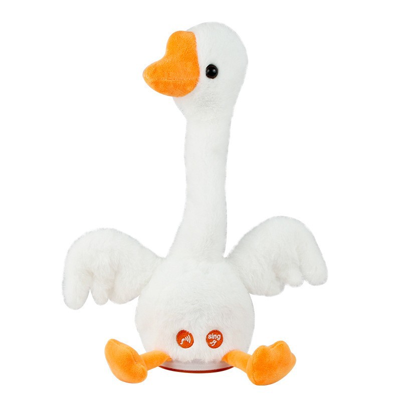 A talking Internet celebrity glowing big white goose doll, a sand-carved goose plush singing review duck, a birthday gift for children Application Scenario