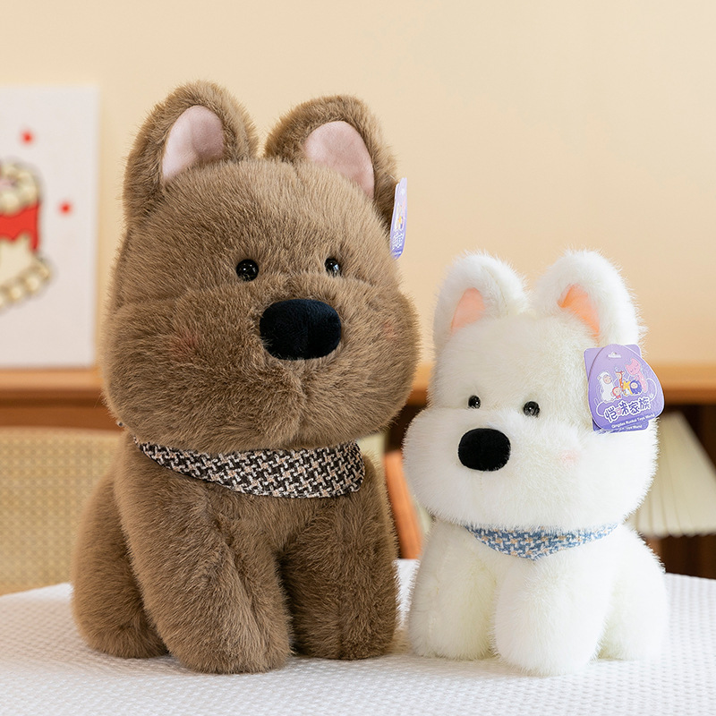 Cute scarf, West Highland dog plush toy, cute dog doll, children's comfort, girls' bed pillow full figure