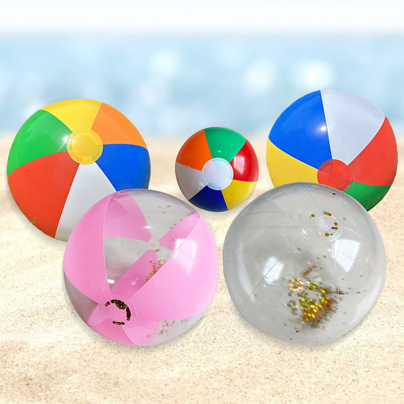 Cross-border best-selling 12-inch six-piece beach balls, transparent and bright sequined balls, children's PVC inflatable beach balls, sequined balls full figure