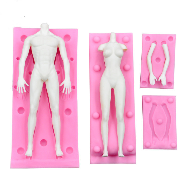 Clay fondant figure silicone body mold, clay tool figure human body pink soft silicone mold wholesale full figure