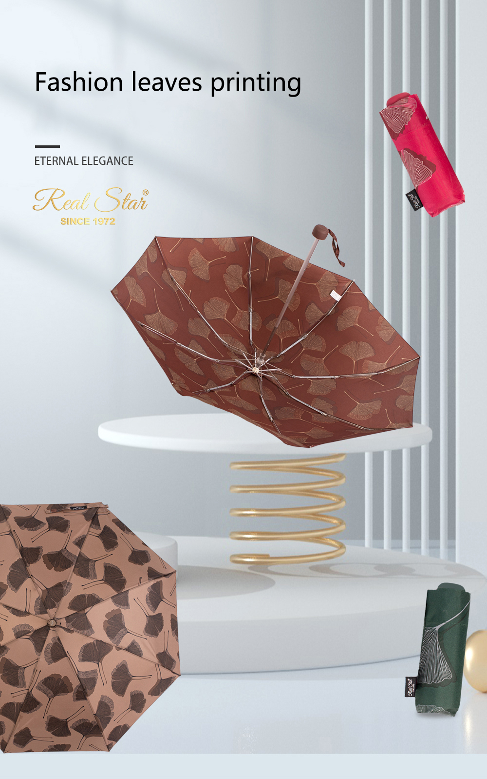 星宝伞5209五折口袋雨伞雨伞超轻全铝合金晴雨伞包包女士伞简约树叶图案雨伞详情4