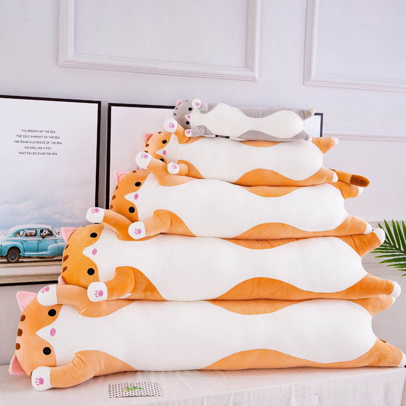 Cross-border long cat pillow, a large stuffed doll pillow for girls to rest their legs on the bed, a long cat plush toy Application Scenario