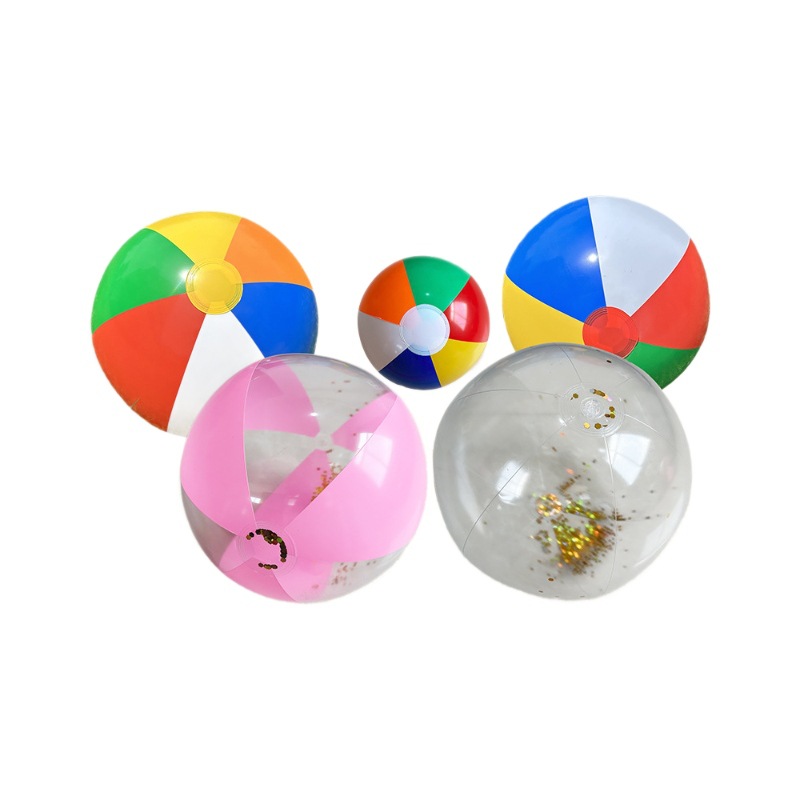 Cross-border best-selling 12-inch six-piece beach balls, transparent and bright sequined balls, children's PVC inflatable beach balls, sequined balls Item Picture