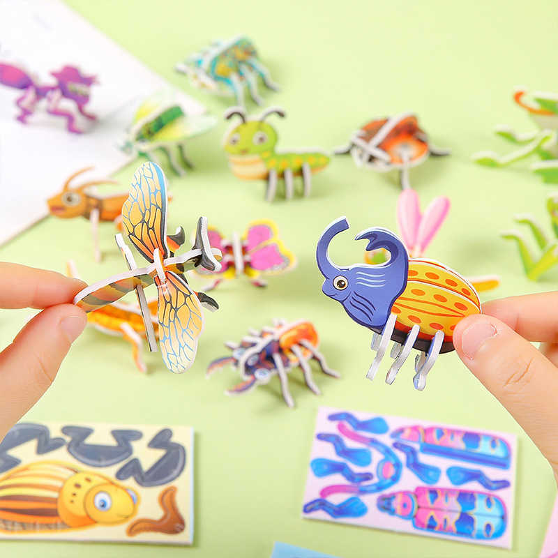 Three-dimensional 3D paper jigsaw puzzles, children's creative insect jigsaw puzzles, DIY kindergarten early education handicraft assembly, educational toys full figure