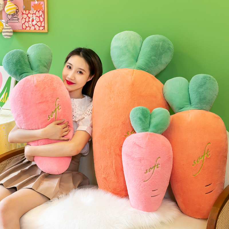 Large-sized fruit throw pillow, rabbit hair carrot long strip pillow, girls and children's bed leg rest plush toy sleeping pillow full figure