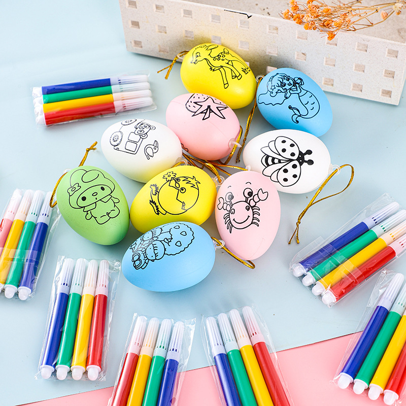Drawing Easter eggs, painting duck eggs, children's eggshells in the kindergarten, diy handcrafting, painting and simulating egg toys details Picture