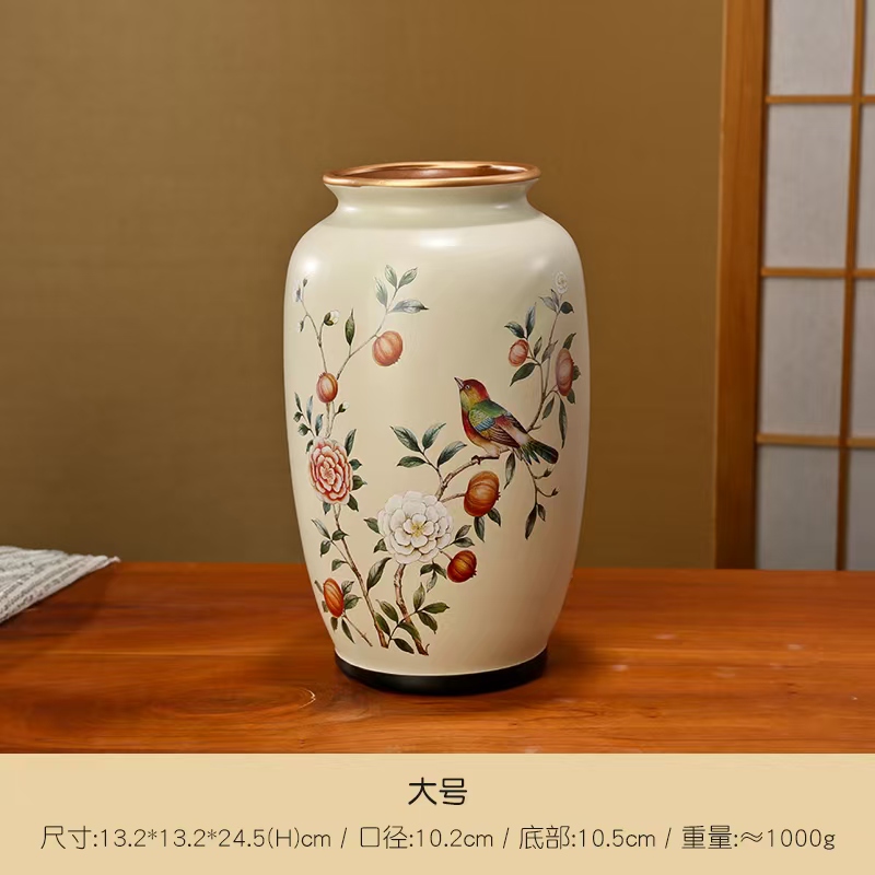 新中式漆彩烤花高级感陶瓷花瓶摆件美式客厅插花餐桌婚庆花艺桌面装饰品详情9