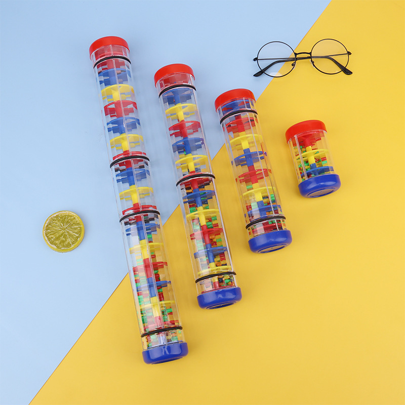 Rain sound tube, rainbow hourglass, Orff sandbox, auditory early education plastic teaching aid, hand-cranked children's rain sound tube toy full figure