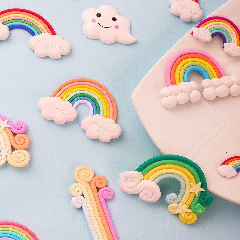 Cloud Rainbow soft clay cream glue phone case, diy resin jewelry accessories, hair clips, hair ornaments, hair tie materials details Picture