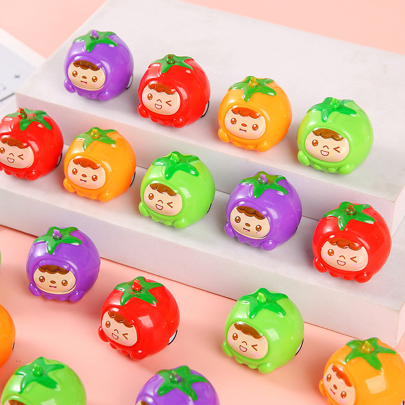 Creative food play mini green apple fruit rebound car Gashapon toy, cute green apple rebound car wholesale details Picture