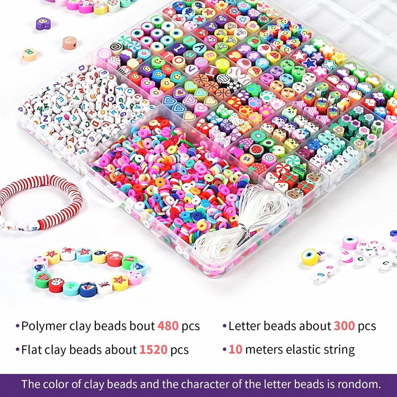 Amazon Cross-border 2,300 pieces of clay beads, soft clay shard, soft clay beads, animal smiley face cover, decorative bracelet DIY set Specification drawing
