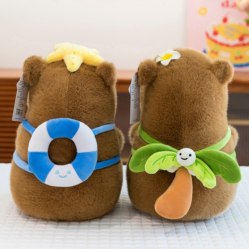 New cross-border seaside summer coconut tree backpack, Kapipala plush toy, swimming ring, capybara doll as a gift for girls details Picture