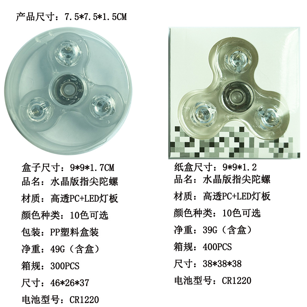 Cross-border exclusive transparent crystal led light, colorful and luminous fidget spinner, eco-friendly pc material fidget spinner toy Application Scenario