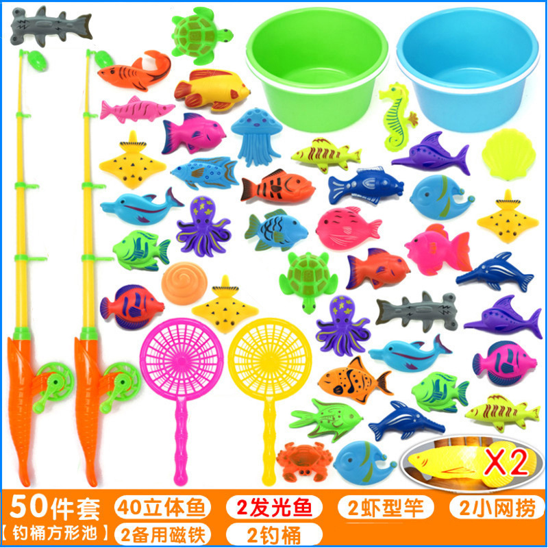 Cross-border best-selling fishing toy pool, children's inflatable magnetic toy set, square beach water play toy pool Specification drawing