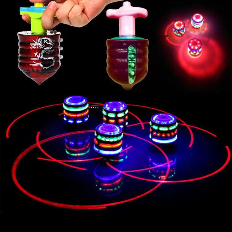 Seven-color luminous music imitation wood gyroscope, children's web drama, flashing electronic gyroscope, street stall night market supply, factory direct sales details Picture