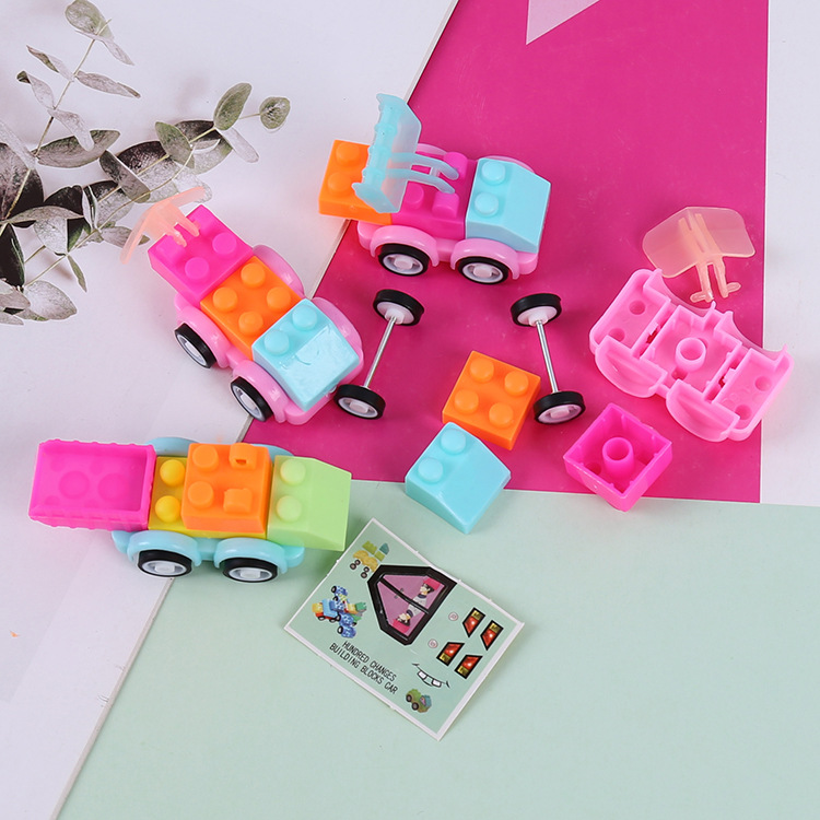 Hot-selling cartoon mini enlightenment and intelligence building block toy cars, gacha, early education kindergarten gifts, children's toys details Picture