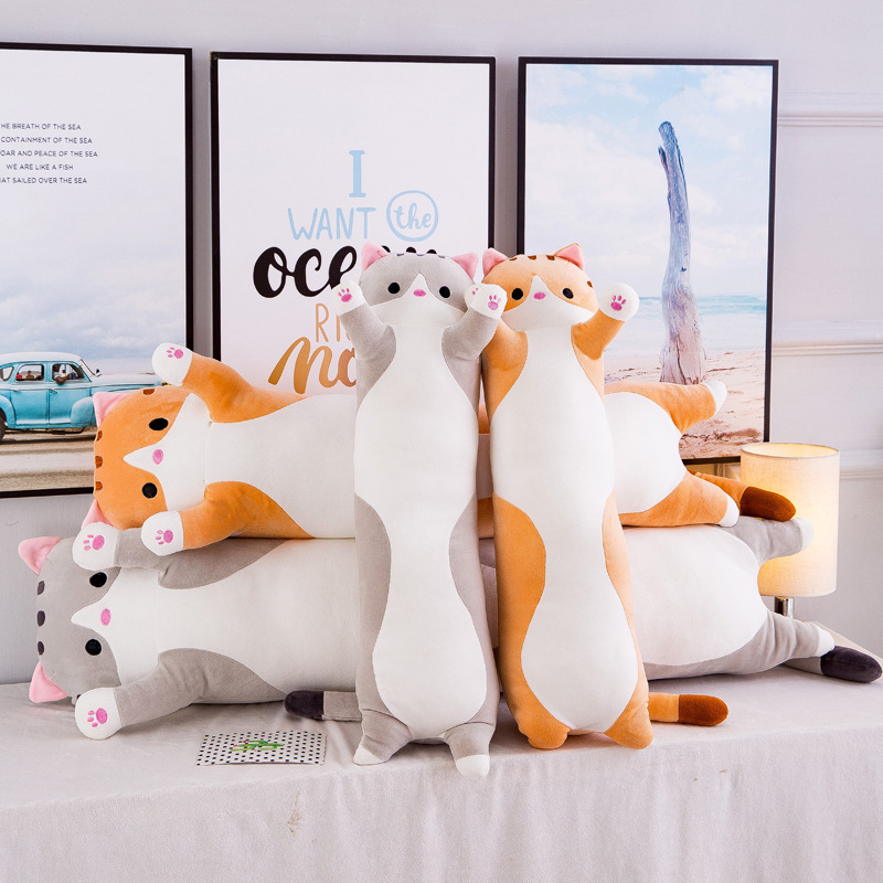 Cross-border long cat pillow, a large stuffed doll pillow for girls to rest their legs on the bed, a long cat plush toy Specification drawing