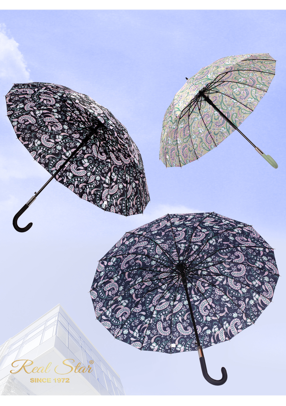 星宝伞1401长伞花朵16骨雨伞腰果花欧式弯钩手柄雨伞女士长柄伞批发大伞详情10