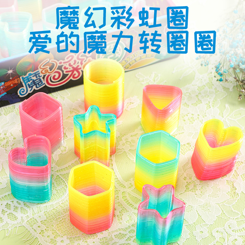 A box of 24 small, irregular-shaped rainbow rings, student toys, small gifts, wholesale push toys, kindergarten prizes Application Scenario