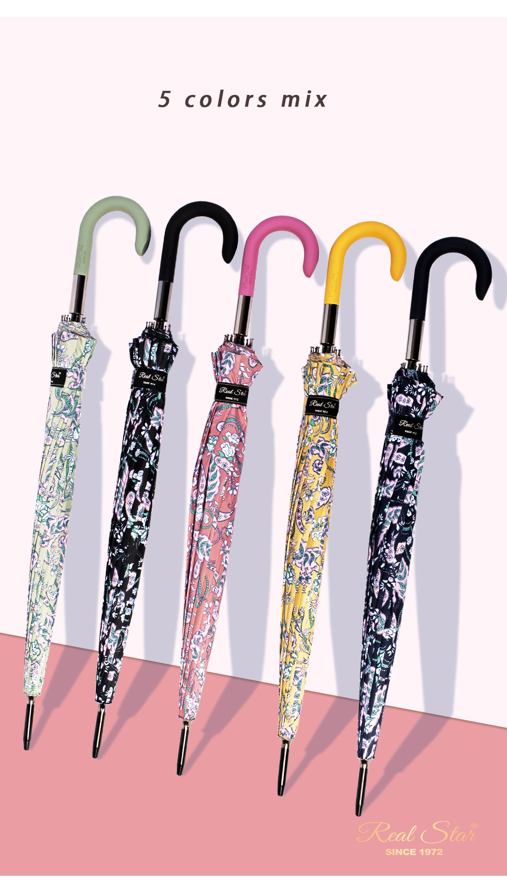 星宝伞1401长伞花朵16骨雨伞腰果花欧式弯钩手柄雨伞女士长柄伞批发大伞详情5