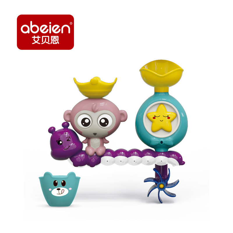 Cross-border cute monkey Play water Spin Fun Bathroom track Baby Bath and Bathing toy Rotating water wheel made of ABS material Application Scenario