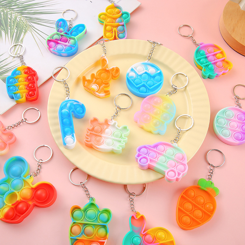 Finger press Bubble Fun stress-relieving play children's toy, small stress-relieving rainbow keychain pendant, kindergarten gift full figure