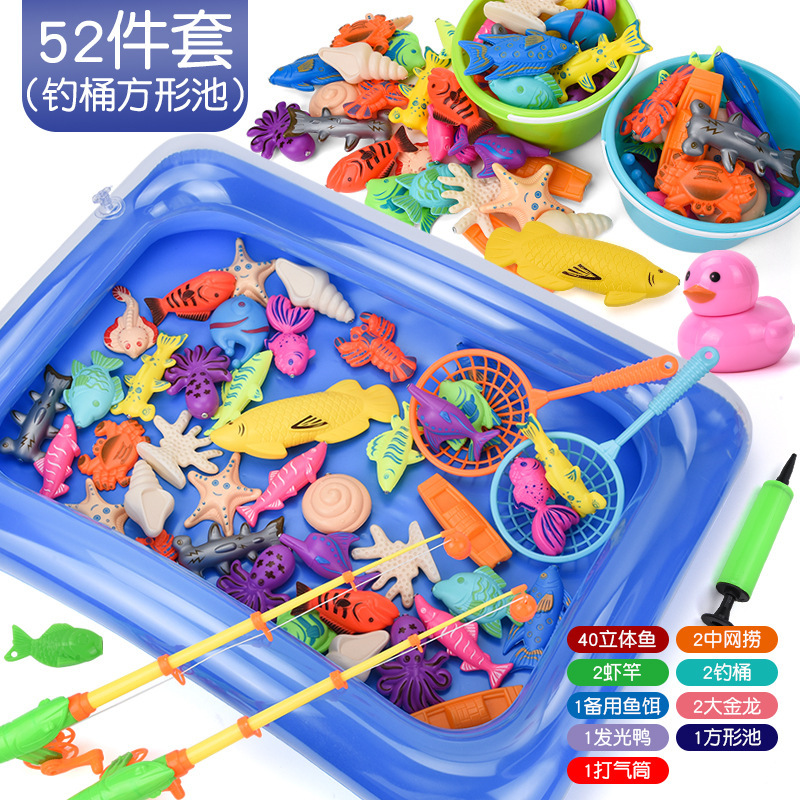 Cross-border best-selling fishing toy pool, children's inflatable magnetic toy set, square beach water play toy pool Application Scenario