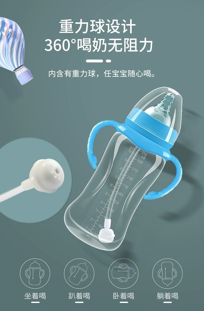 婴儿防胀气奶瓶新生宝宝宽口径PP奶瓶喝水母婴用品简装详情3