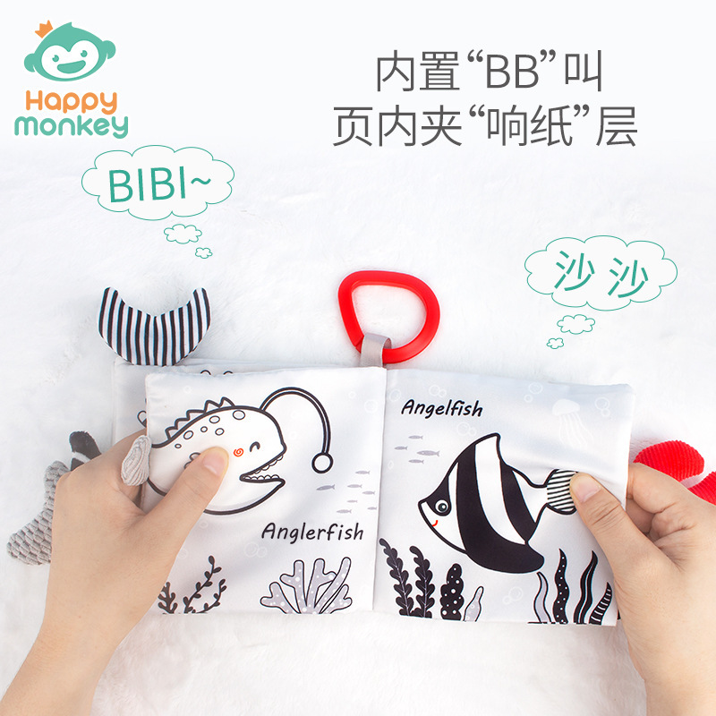 Early education cognitive black and white tail cloth books that babies can't tear apart scene visual training baby early education intelligence cloth books Specification drawing