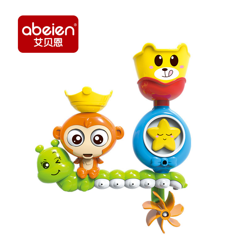 Cross-border cute monkey Play water Spin Fun Bathroom track Baby Bath and Bathing toy Rotating water wheel made of ABS material Item Picture