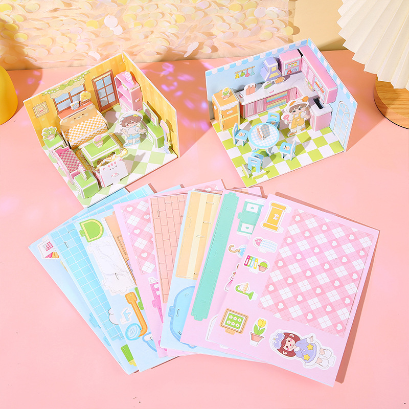 Children's 3d stereoscopic jigsaw puzzle, quiet book toy house, princess building block jigsaw puzzle, boys' and girls' handmade DIY small house Specification drawing