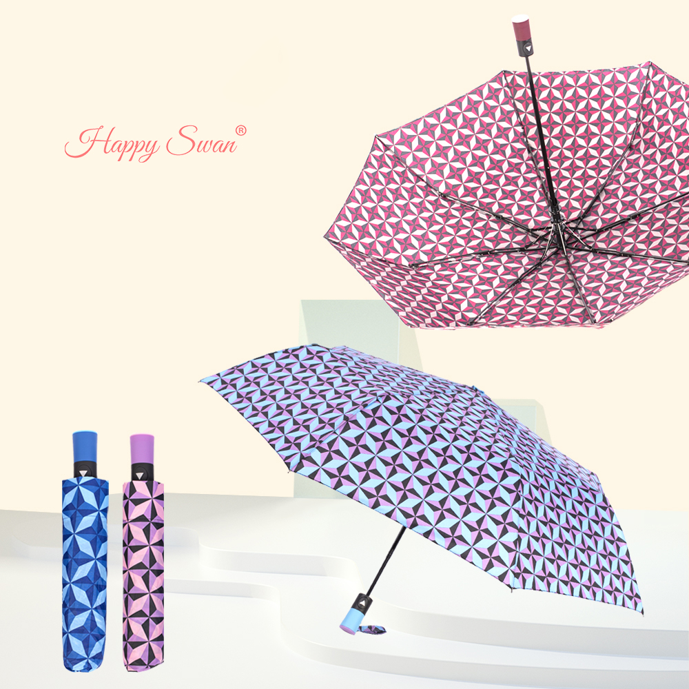 Xingbao Umbrella 3561A Creative Three-fold Half-Automatic Umbrella, wind-resistant umbrella, Three-fold umbrella, diamond-shaped grid umbrella, one-click opening umbrella Specification image