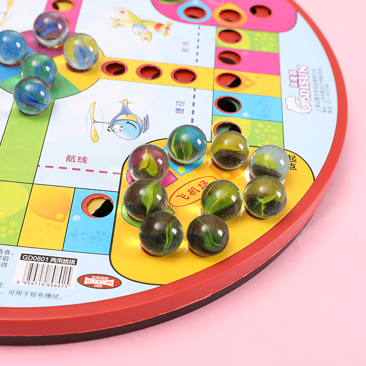 Large glass bead Checkers, flying chess, dual-purpose checkers, multi-functional checkers, traditional board games, children's intelligence details Picture