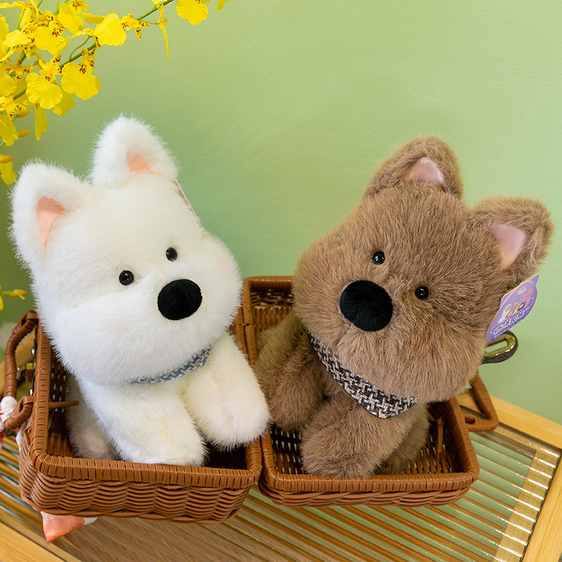 Cute scarf, West Highland dog plush toy, cute dog doll, children's comfort, girls' bed pillow details Picture