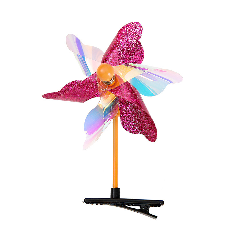 The new seven-color six-leaf windwheel hair clip, a best-selling Korean headwear, is being promoted at scenic spots. It features a small windwheel top clip and a duckbill clip Item Picture