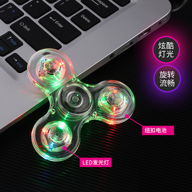 Cross-border exclusive transparent crystal led light, colorful and luminous fidget spinner, eco-friendly pc material fidget spinner toy details Picture