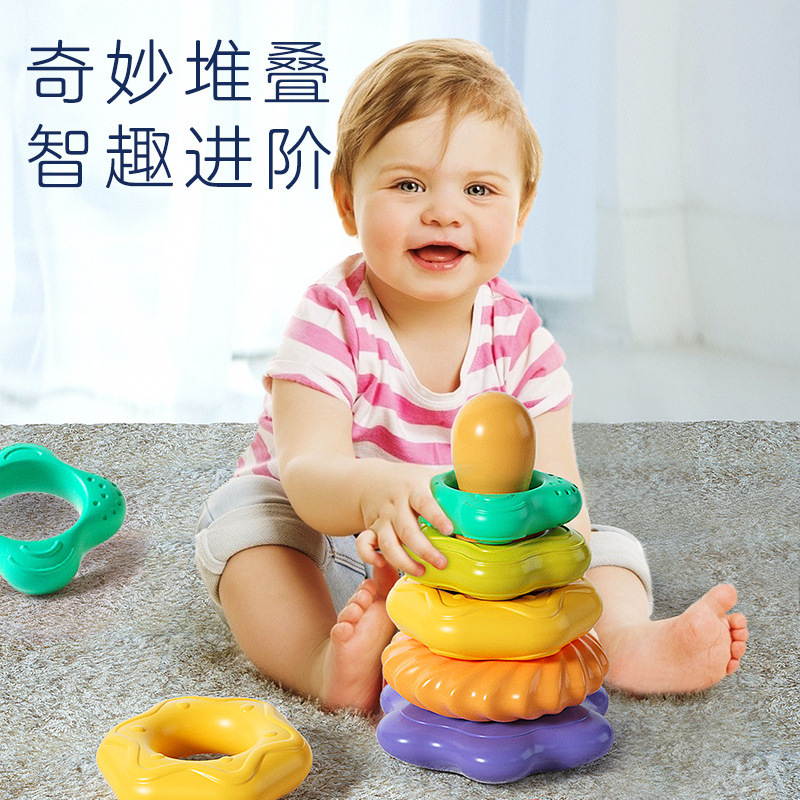 Cross-border bestseller Rainbow Stacking Toy for children's enlightenment and intelligence, Rainbow Tower Untoppleable Figure, Seven-color Stacking ring toy full figure