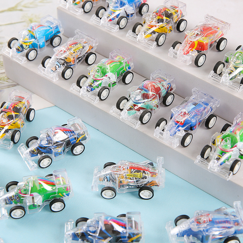 Children's cartoon mini transparent double-layer rebound equation car, kindergarten small gifts, candy toys, kindergarten gifts details Picture