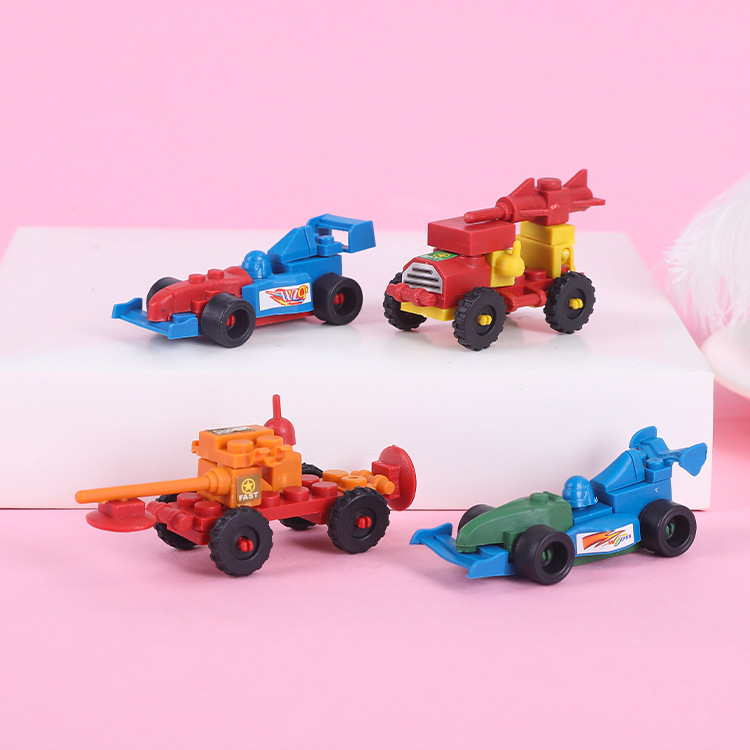The cartoon racing car mini assembly creative building blocks are selling well at the street stall as educational toys for children aged 4 to 6 in kindergartens details Picture