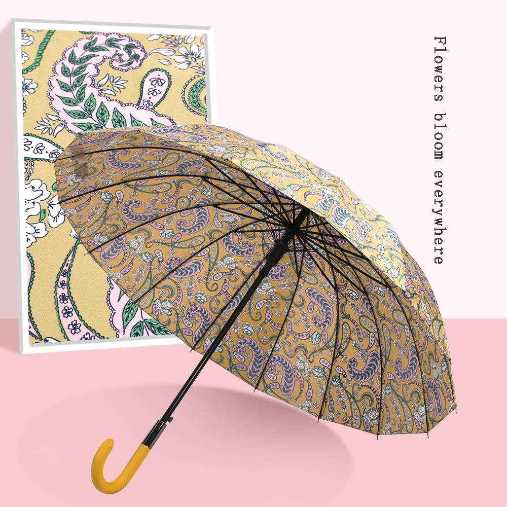 星宝伞1401长伞花朵16骨雨伞腰果花欧式弯钩手柄雨伞女士长柄伞批发大伞细节图