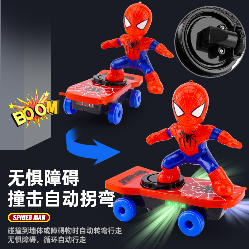 Cross-border best-selling Spider-Man stunt scooters 360 rolling lights and music Ultraman scooters wholesale at street stalls Specification drawing
