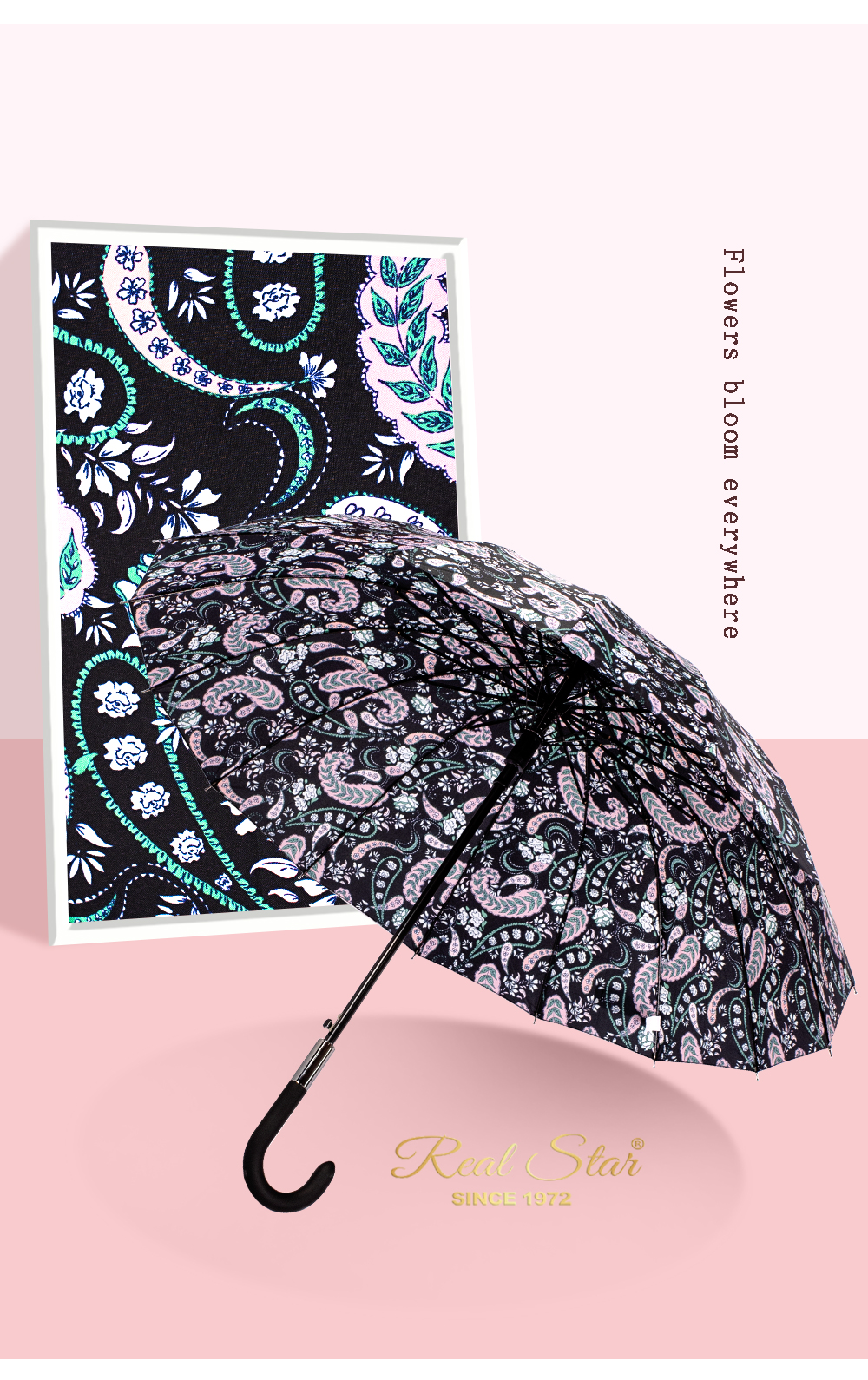 星宝伞1401长伞花朵16骨雨伞腰果花欧式弯钩手柄雨伞女士长柄伞批发大伞详情11