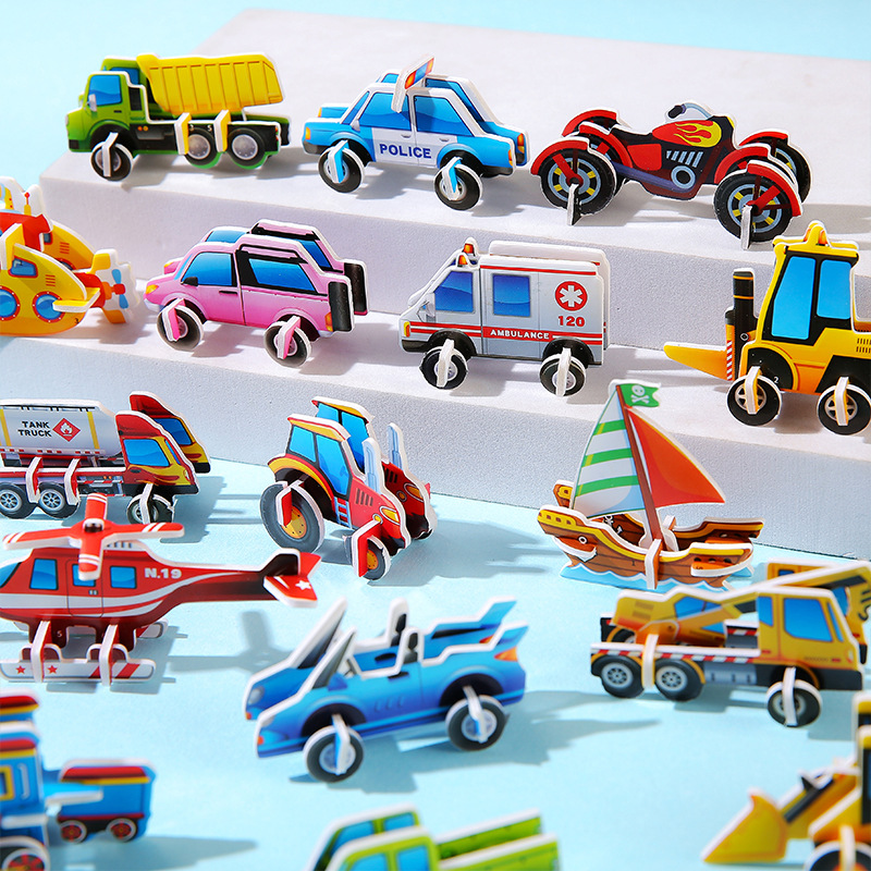 3d transportation vehicles, stereoscopic puzzle toys, fun animals, boys' and girls, children's creative DIY, early education, handicraft assembly full figure