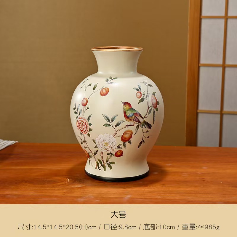 新中式漆彩烤花高级感陶瓷花瓶摆件美式客厅插花餐桌婚庆花艺桌面装饰品详情8