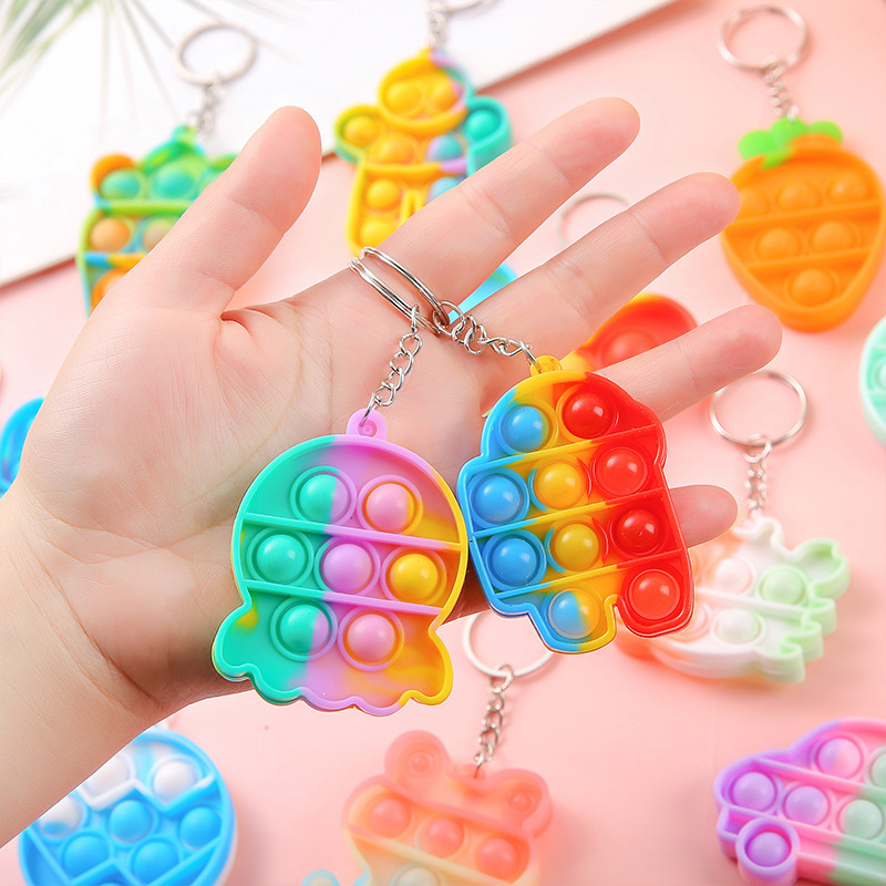 Finger press Bubble Fun stress-relieving play children's toy, small stress-relieving rainbow keychain pendant, kindergarten gift details Picture