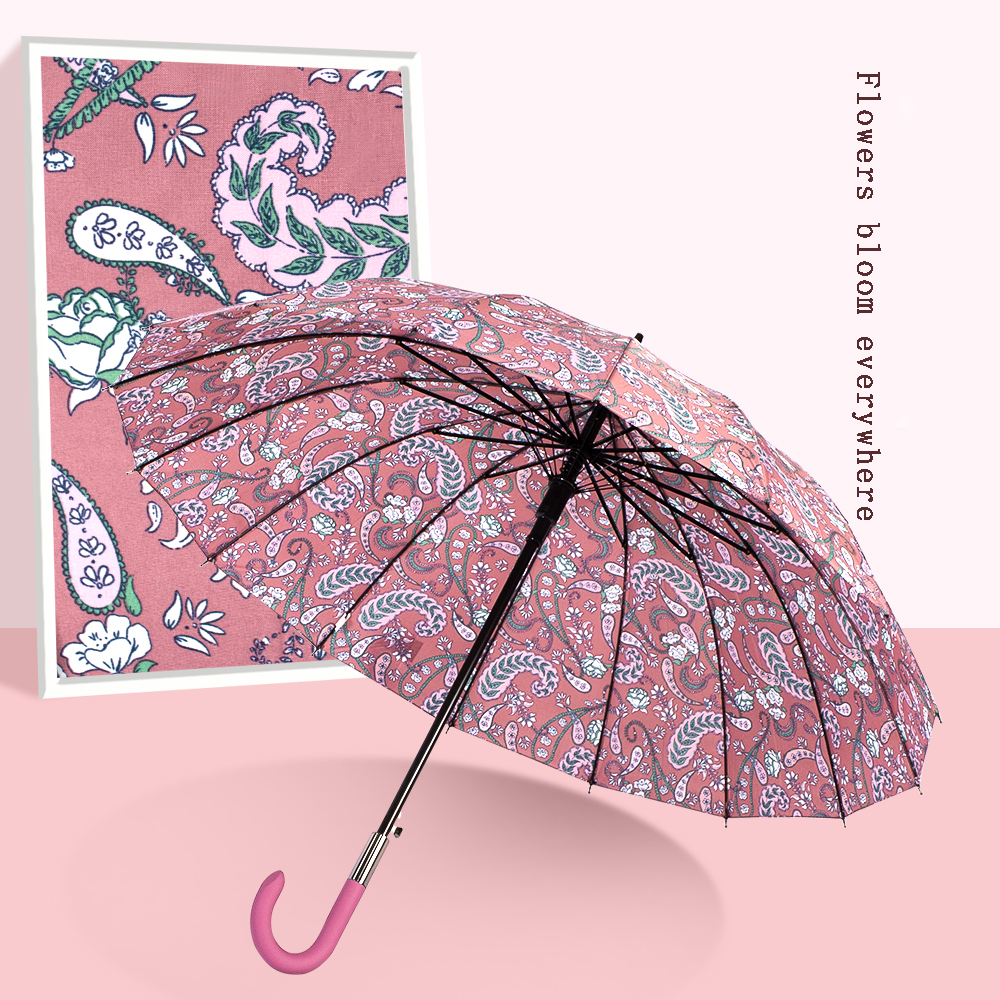 星宝伞1401长伞花朵16骨雨伞腰果花欧式弯钩手柄雨伞女士长柄伞批发大伞产品图