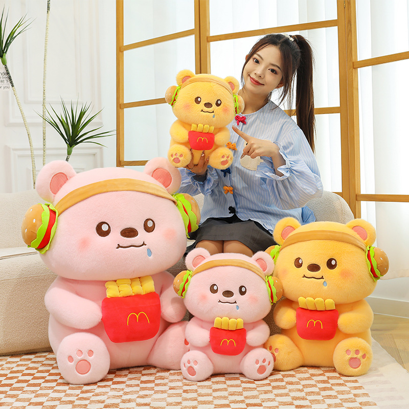 New cute headphones, hamburger fries, bear doll, internet-famous bear plush toy, doll, and girls' throw pillow Application Scenario