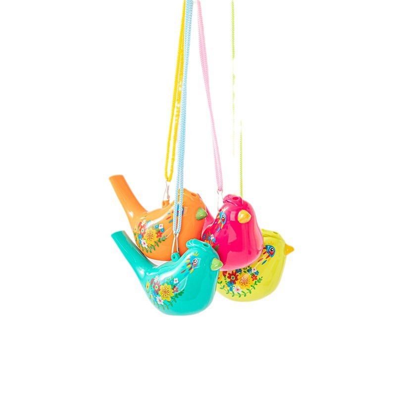 Waterbird whistle with hanging rope, high-pitched water-filled whistle, bird flute, painted music harmonica, little bird whistle, bird call Item Picture