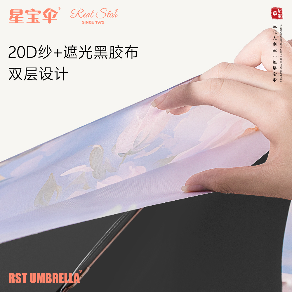 星宝伞5580五折口袋雨伞晴雨2用真双层雨伞黑胶零透光防紫外雨伞产品图